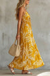 Febedress Spaghetti Strap V Neck Printed Chiffon Maxi Dress