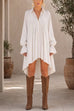 Febedress Lapel Bell Long Sleeves High Low Hem Shirt Dress