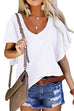 Febedress V Neck Ruffle Sleeves Loose T Shirt