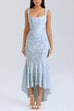 Febedress Sleeveless Ruched Waist Ruffle Hem Jacquard Maxi Dress
