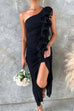 Febedress One Shoulder Slit Ruffle Mesh Maxi Dress