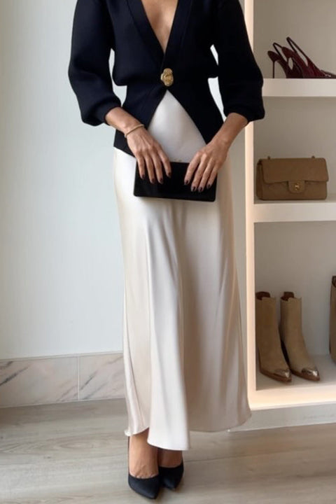 Febedress Elegant High Waist Satin Midi Skirt