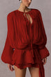 Febedress Lantern Long Sleeves Draped Ruffle Layered Mini Dress with Shorts