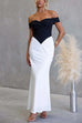 Off Shoulder Zipper Back Color Block Maxi Dress
