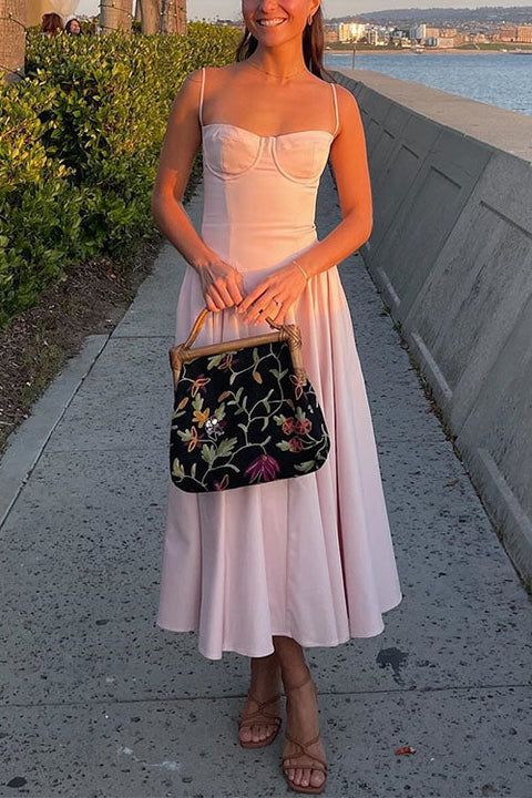 Febedress Spaghetti Strap Pocketed Corset Swing Midi Dress