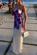 Febedress Elegant Strapless Floral Print Maxi Dress