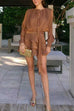 Febedress Lantern Long Sleeves Draped Ruffle Layered Mini Dress with Shorts