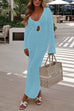 Febedress V Neck Long Sleeves Backless Crochet Hollow Out Knit Maxi Dress