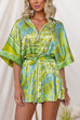 Button Up Tie Waist Paisley Print Romper