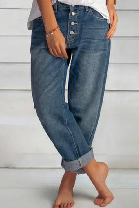 Febedress Boyfriend Style Button Down Straight Leg Jeans