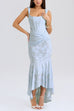 Febedress Sleeveless Ruched Waist Ruffle Hem Jacquard Maxi Dress