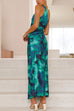 Febedress One Shoulder Drawstring Cut Out Printed Maxi Pleated Dress