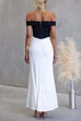 Off Shoulder Zipper Back Color Block Maxi Dress