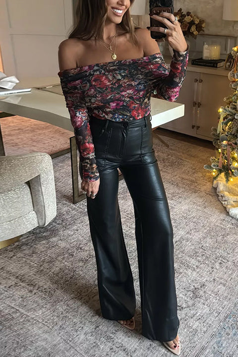 High Rise Faux Leather Flare Pants