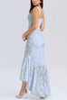 Febedress Sleeveless Ruched Waist Ruffle Hem Jacquard Maxi Dress
