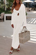 Febedress V Neck Long Sleeves Backless Crochet Hollow Out Knit Maxi Dress