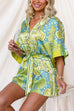 Button Up Tie Waist Paisley Print Romper