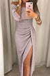 Febedress Off Shoulder Waisted Slit Glitter Party Dress