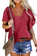 Febedress V Neck Ruffle Sleeves Loose T Shirt