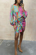 Febedress Long Sleeve Tie Waist Printed Wrapped Dress