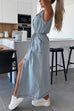 Febedress Sleeveless Button Down Tie Waist Pocketed Denim Midi Dress