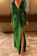 Febedress Deep V Neck Slit Ruched Velvet Party Dress(5 Colors Available)