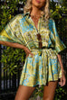 Button Up Tie Waist Paisley Print Romper