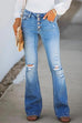 Febedress Flare Bottoms Ripped Buttons Jeans