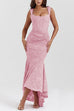 Febedress Sleeveless Ruched Waist Ruffle Hem Jacquard Maxi Dress