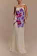 Febedress Elegant Strapless Floral Print Maxi Dress
