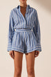 Febedress Striped Long Sleeves Curve Hem Shirt and High Rise Shorts Set