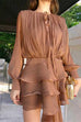 Febedress Lantern Long Sleeves Draped Ruffle Layered Mini Dress with Shorts