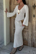 Febedress V Neck Long Sleeves Backless Crochet Hollow Out Knit Maxi Dress