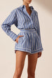 Febedress Striped Long Sleeves Curve Hem Shirt and High Rise Shorts Set