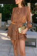 Febedress Lantern Long Sleeves Draped Ruffle Layered Mini Dress with Shorts