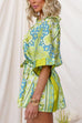 Button Up Tie Waist Paisley Print Romper