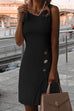 Febedress Crewneck Buttons Sleeveless Office Dress