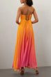 Spaghetti Strap Back Lace-up Gradient Pleated Maxi Dress