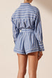 Febedress Striped Long Sleeves Curve Hem Shirt and High Rise Shorts Set