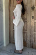 Febedress V Neck Long Sleeves Backless Crochet Hollow Out Knit Maxi Dress