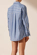 Febedress Striped Long Sleeves Curve Hem Shirt and High Rise Shorts Set