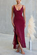 Glitter V Neck Backless Ruffle Slit Maxi Cami Dress