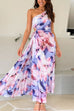 Febedress One Shoulder Sleeveless Cut Out Floral Print Pleated Maxi Dress