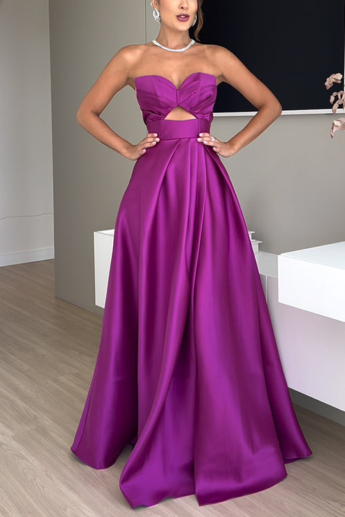 Febedress Strapless Lace-up High Slit Satin Maxi Party Dress