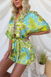 Button Up Tie Waist Paisley Print Romper