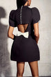 Febedress Mockneck Petal Sleeves Bow Knot Cut Out Mini Dress