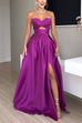 Febedress Strapless Lace-up High Slit Satin Maxi Party Dress