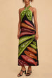 Febedress Halter Neck Backless Fish Print Maxi Dress