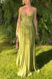 Febedress Halter Neck Back Lace-up Pleated Maxi Dress
