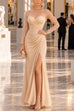 Febedress Mesh Long Sleeve Ruched Slit Maxi Dress (A)